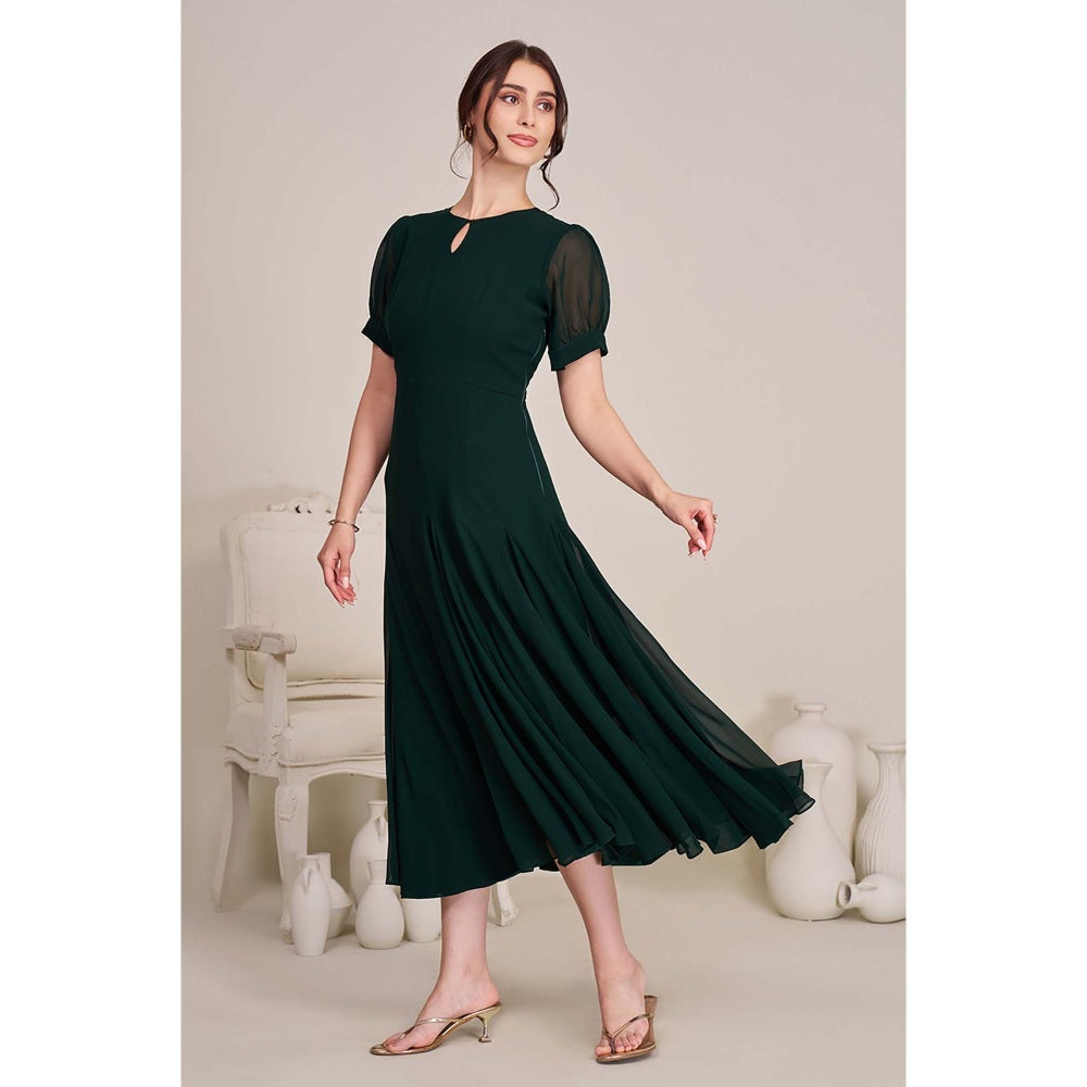 Torsha Womens Green Fit and Flare Midi Dress