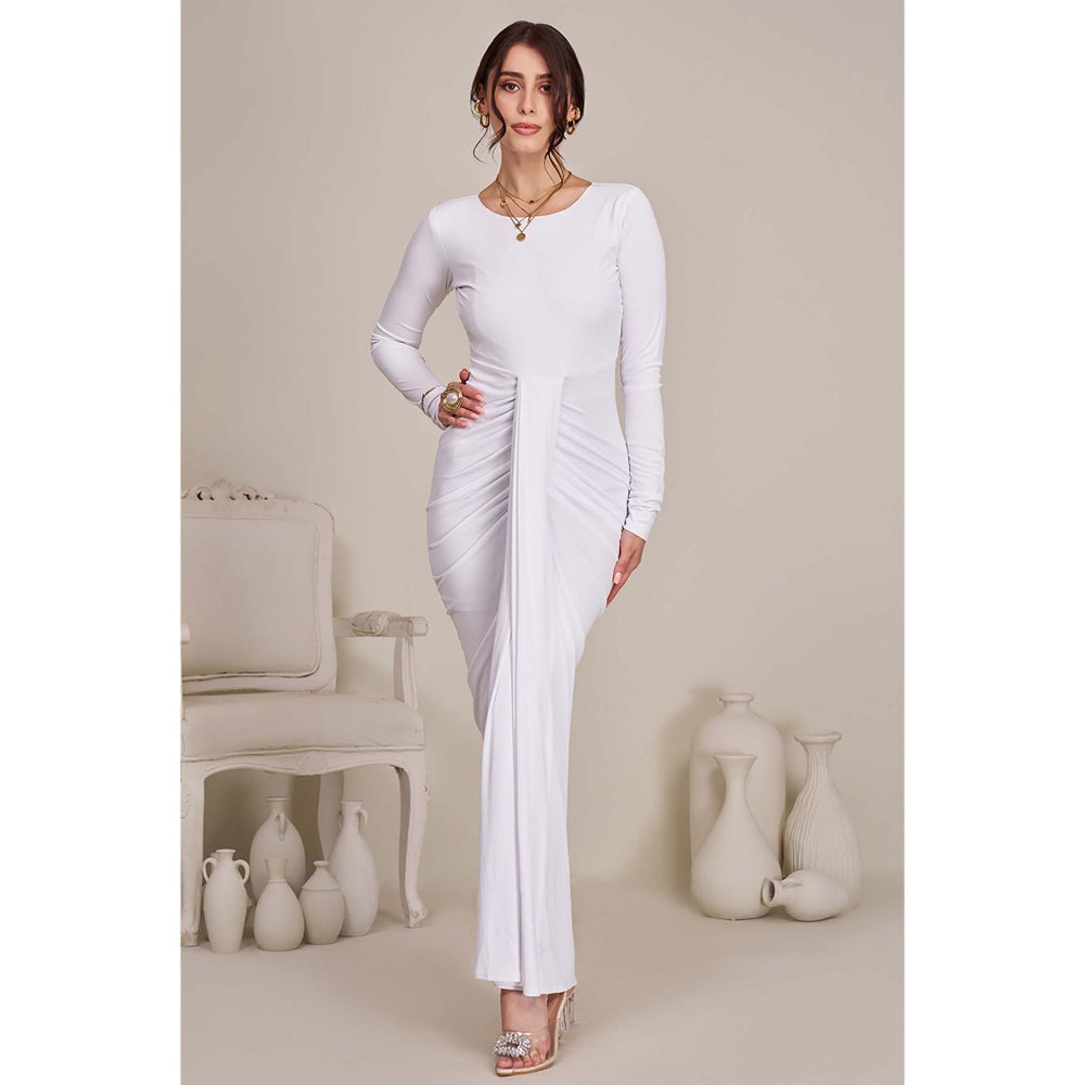 Torsha Womens White Draped Bodycon Maxi Dress
