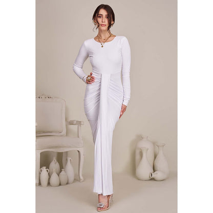 Torsha Womens White Draped Bodycon Maxi Dress