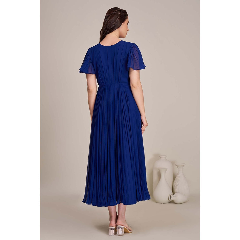 Torsha Womens Royal Blue Pleated Midi Dress