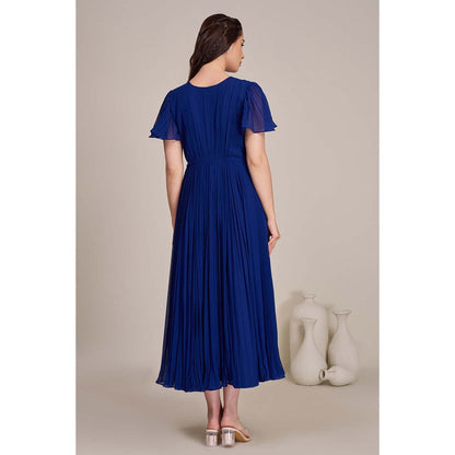 Torsha Womens Royal Blue Pleated Midi Dress