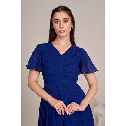 Torsha Womens Royal Blue Pleated Midi Dress