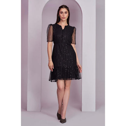 Torsha Womens Black Party Embellished Mini Dress