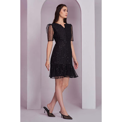 Torsha Womens Black Party Embellished Mini Dress