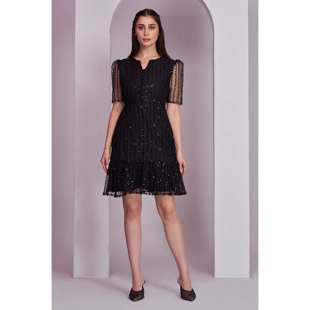Torsha Womens Black Party Embellished Mini Dress