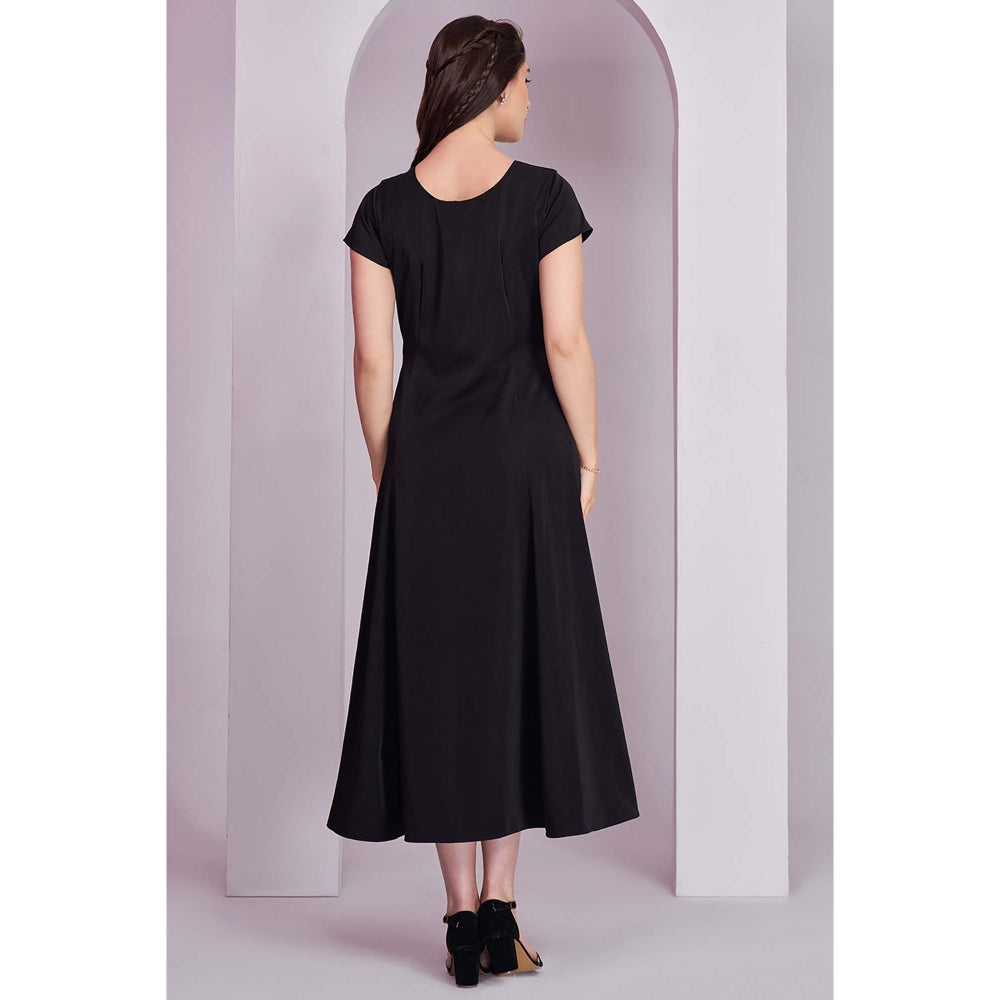 Torsha Womens Black Solid Korean Dress