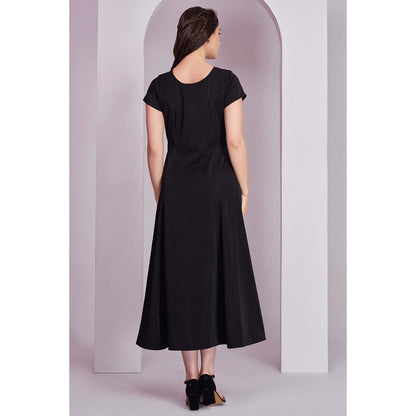Torsha Womens Black Solid Korean Dress