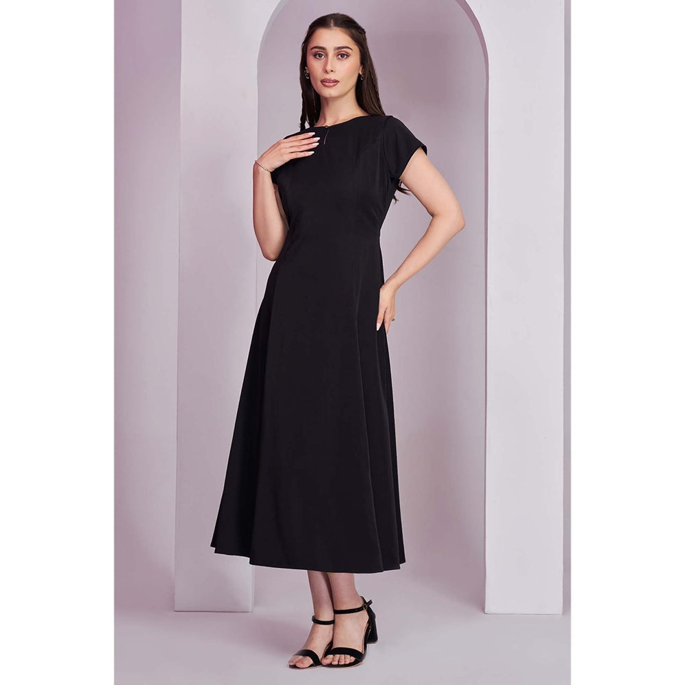Torsha Womens Black Solid Korean Dress
