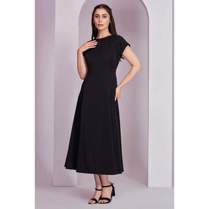 Torsha Womens Black Solid Korean Dress