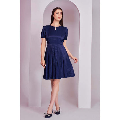 Torsha Womens Blue Pleated Solid Short Dress