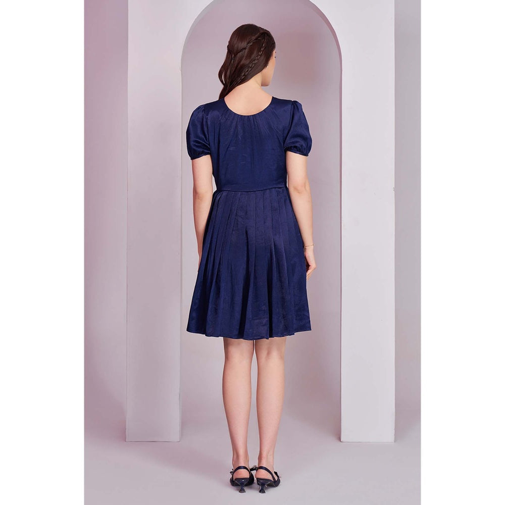Torsha Womens Blue Pleated Solid Short Dress