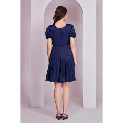 Torsha Womens Blue Pleated Solid Short Dress