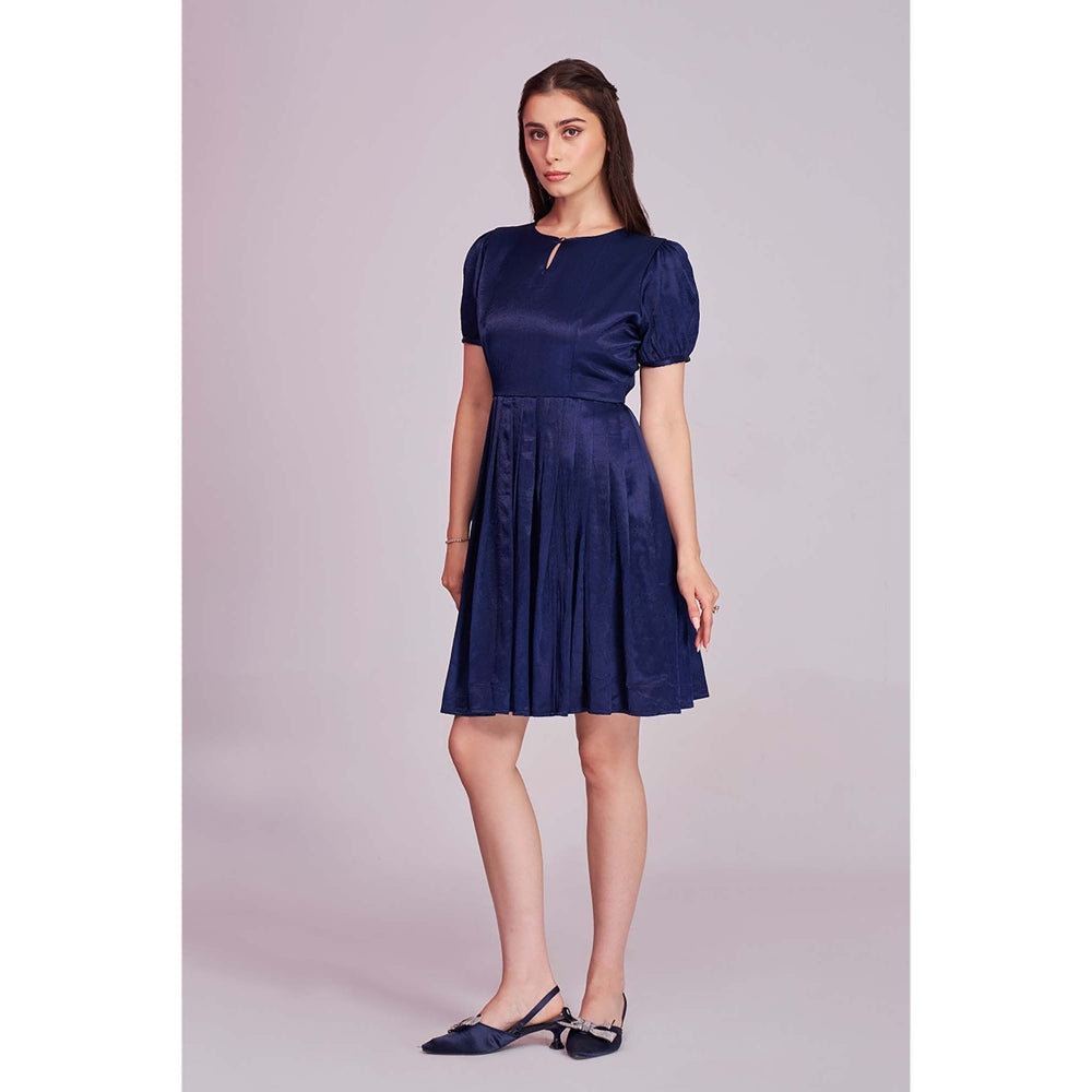 Torsha Womens Blue Pleated Solid Short Dress