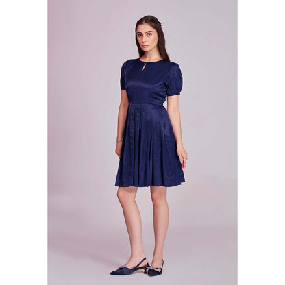 Torsha Womens Blue Pleated Solid Short Dress