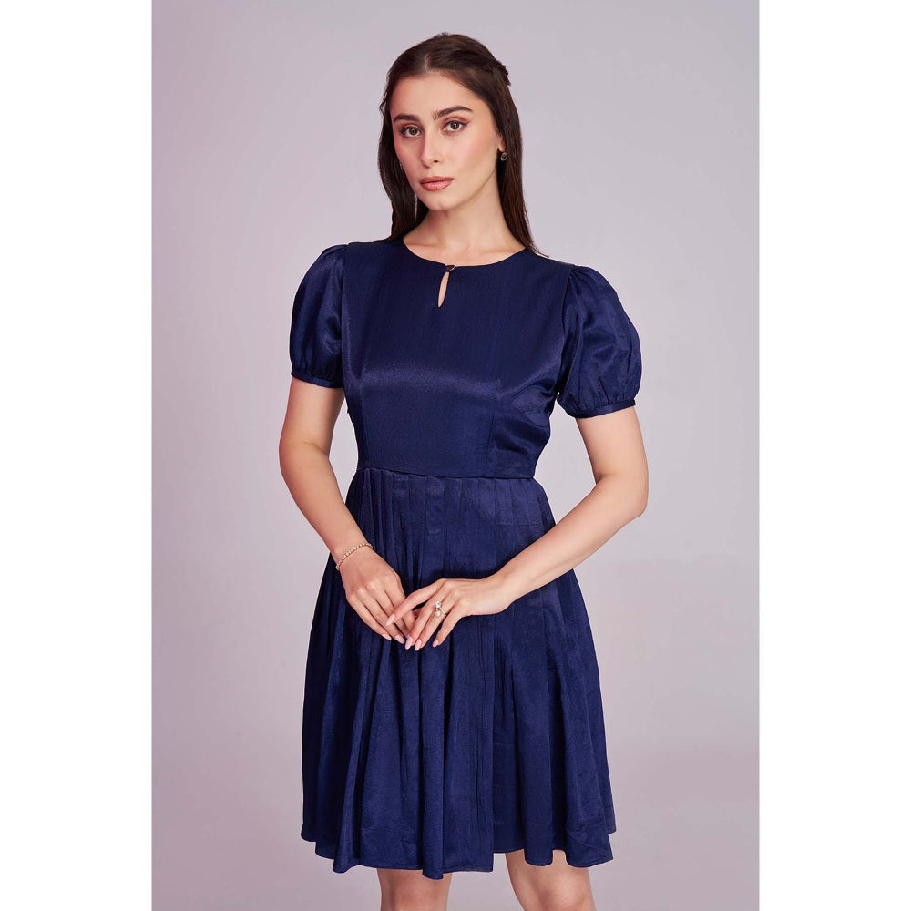 Torsha Womens Blue Pleated Solid Short Dress