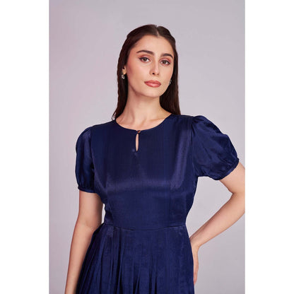 Torsha Womens Blue Pleated Solid Short Dress