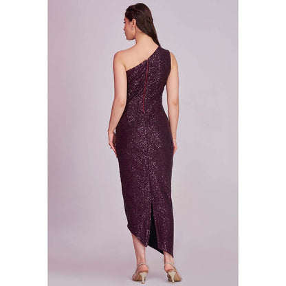 Torsha Womens Wine One Shoulder Sequins Dress