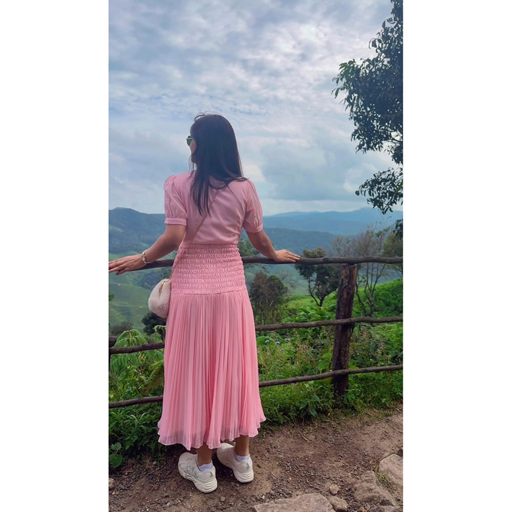 Torsha Pink Aura Georgette Midi Dress