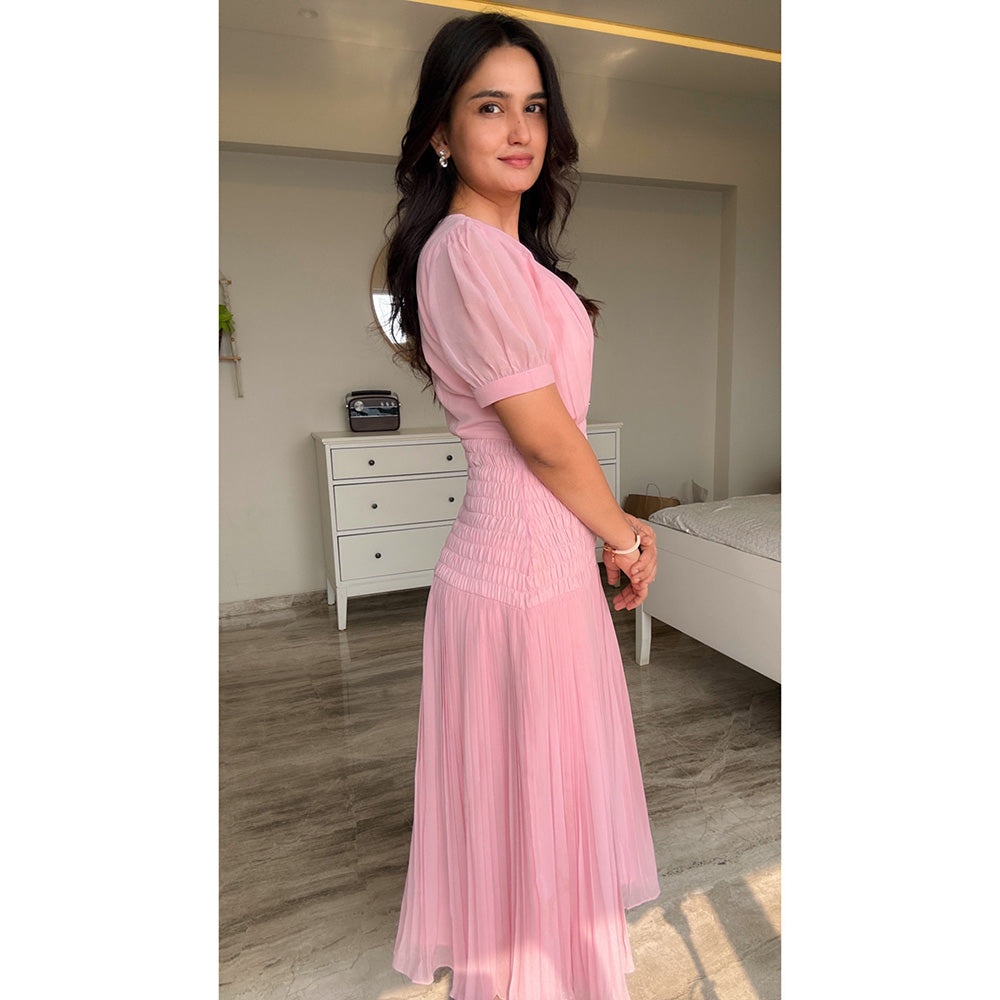 Torsha Pink Aura Georgette Midi Dress