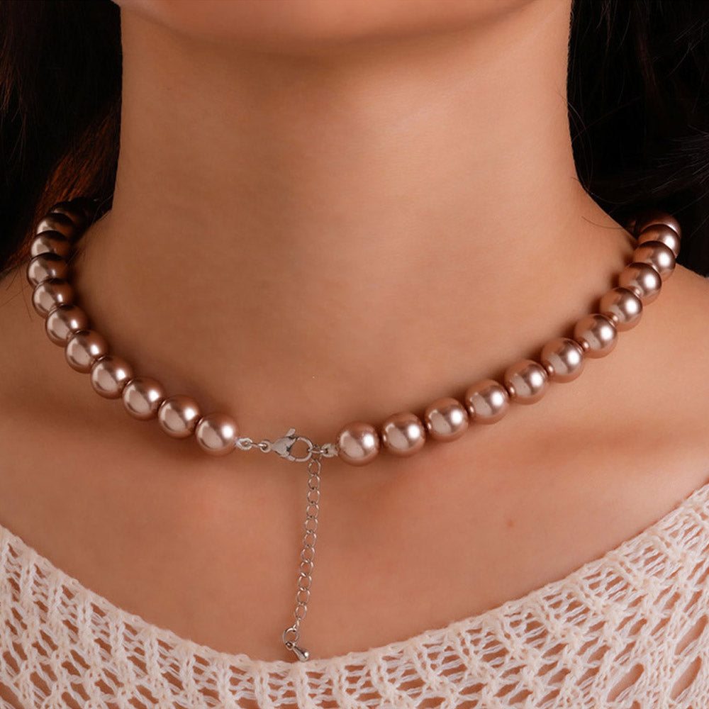 TOTAPARI Brown Party Popper Pearl Necklace with Earrings