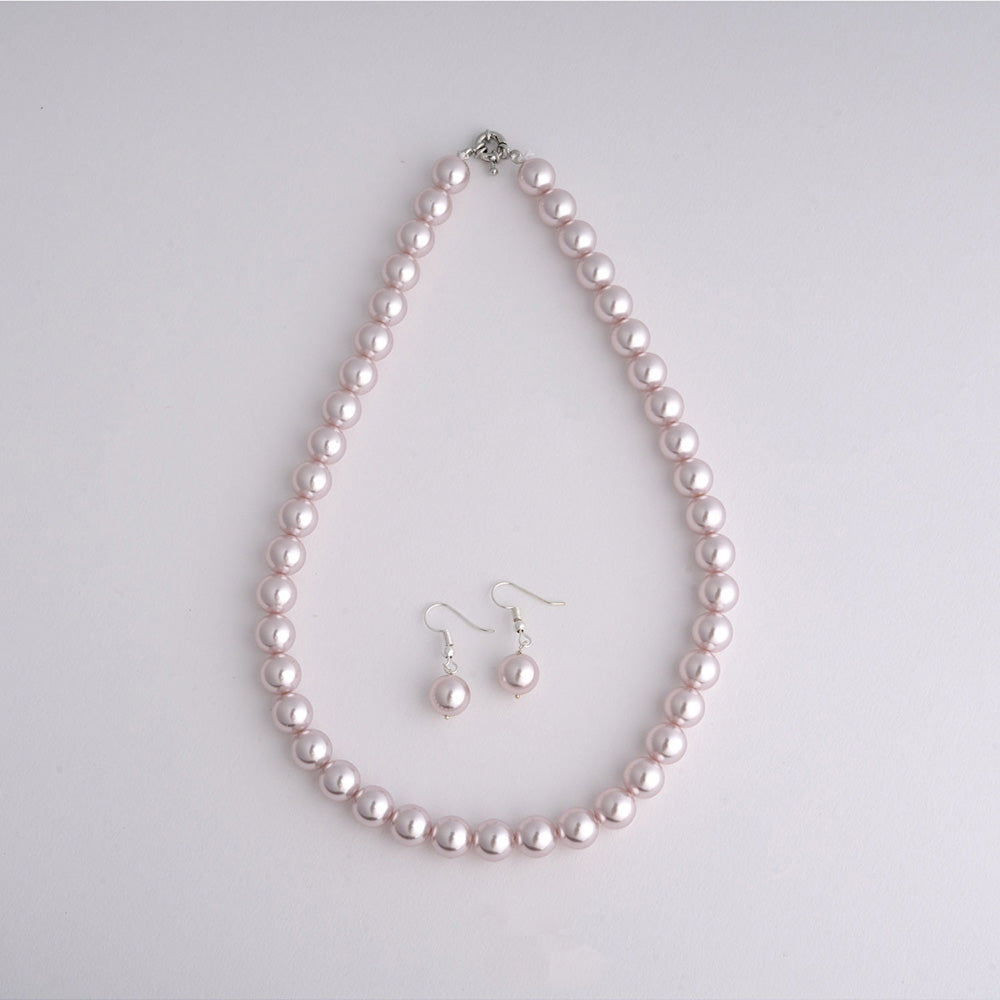 TOTAPARI Fossil Pink Pearls Necklace with Earrings
