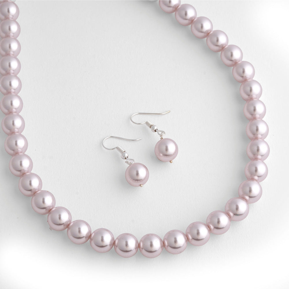 TOTAPARI Fossil Pink Pearls Necklace with Earrings