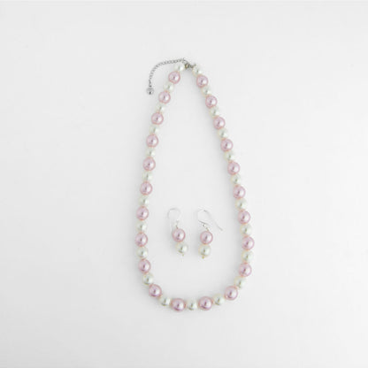 TOTAPARI Fossil Pink Pearls Necklace with Earrings