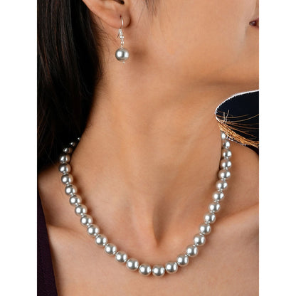 TOTAPARI Silver Grey Pearls Necklace with Earrings