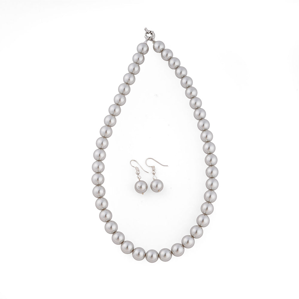 TOTAPARI Silver Grey Pearls Necklace with Earrings