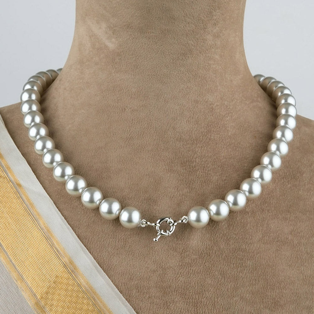 TOTAPARI Silver Grey Pearls Necklace with Earrings