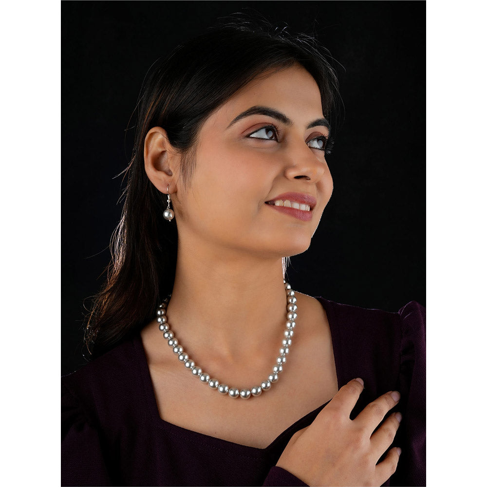 TOTAPARI Silver Grey Pearls Necklace with Earrings