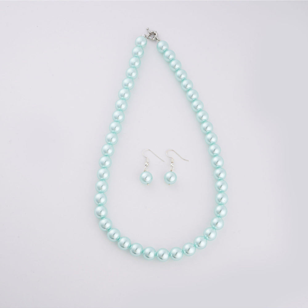 TOTAPARI Powder Blue Pearls Necklace with Earrings