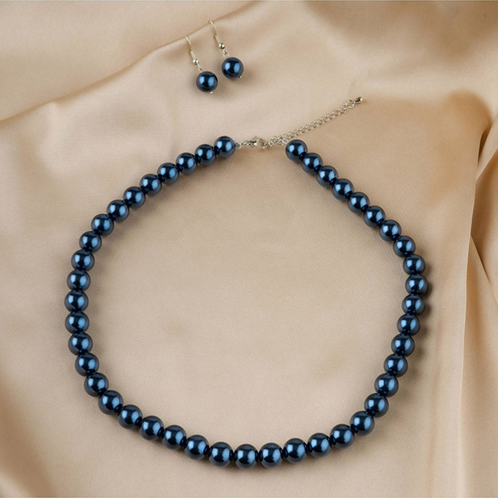 TOTAPARI Navy Blue Pearls Necklace with Earrings