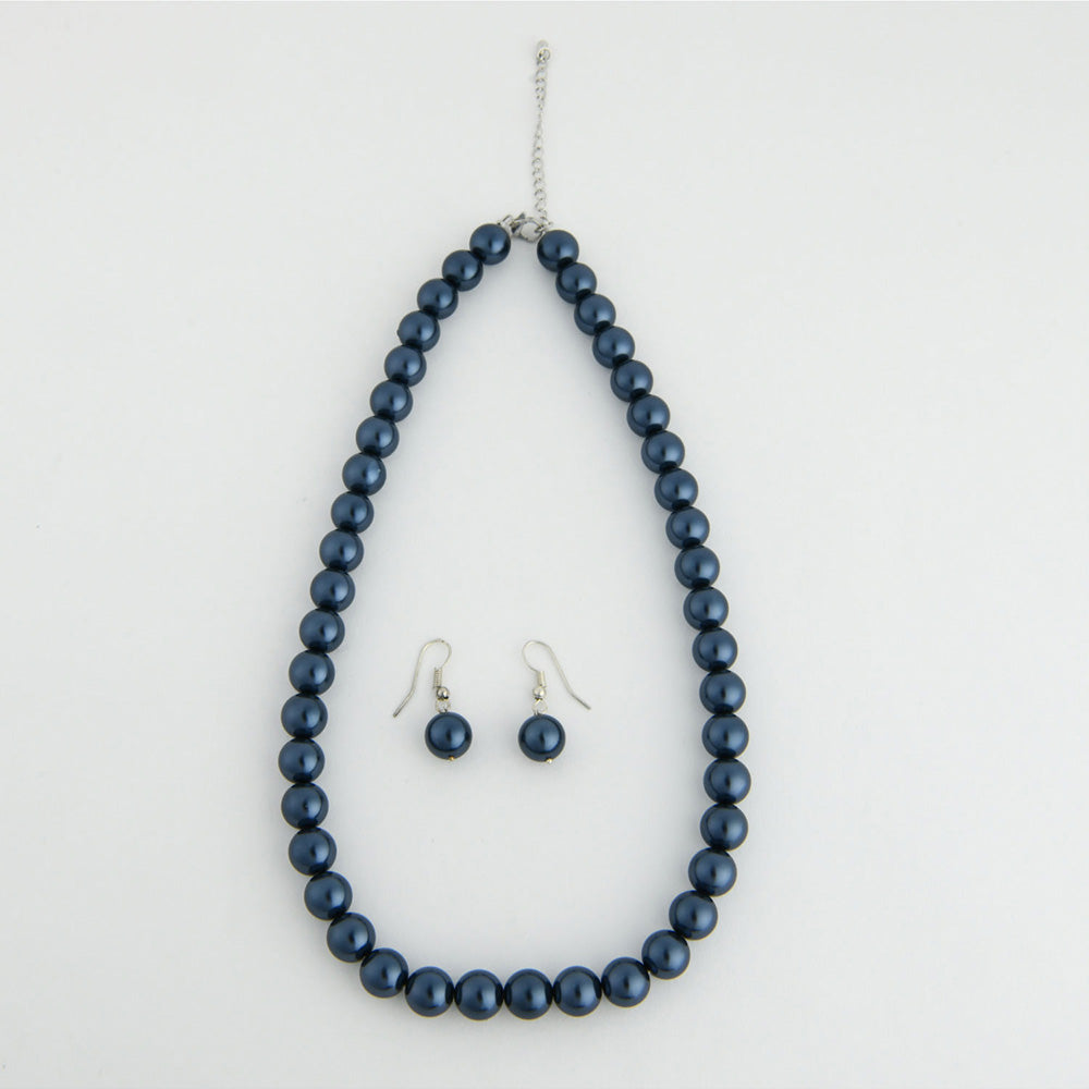 TOTAPARI Navy Blue Pearls Necklace with Earrings
