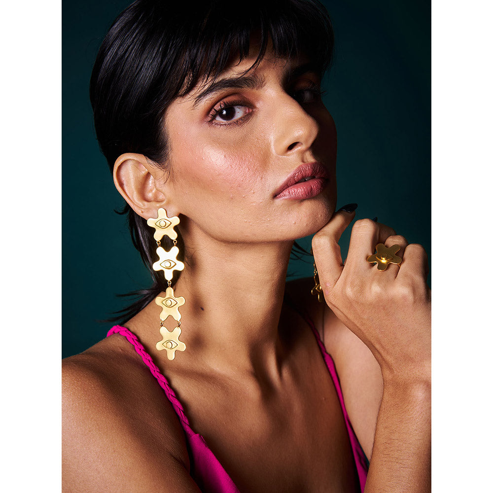 Trazenie Kamal Aankhen Jewellery Set-Earrings with Necklace with Ring