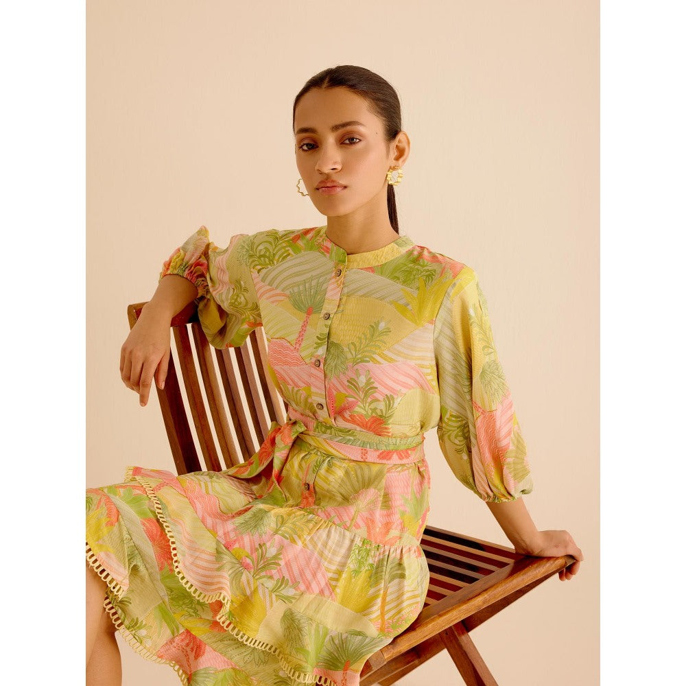 TRISARA Multicoloured Wildflower Layered Dress with Belt (Set of 2)