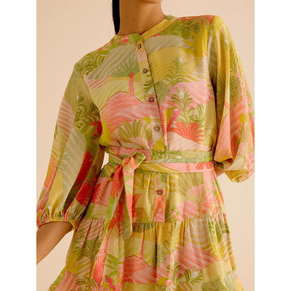 TRISARA Multicoloured Wildflower Layered Dress with Belt (Set of 2)