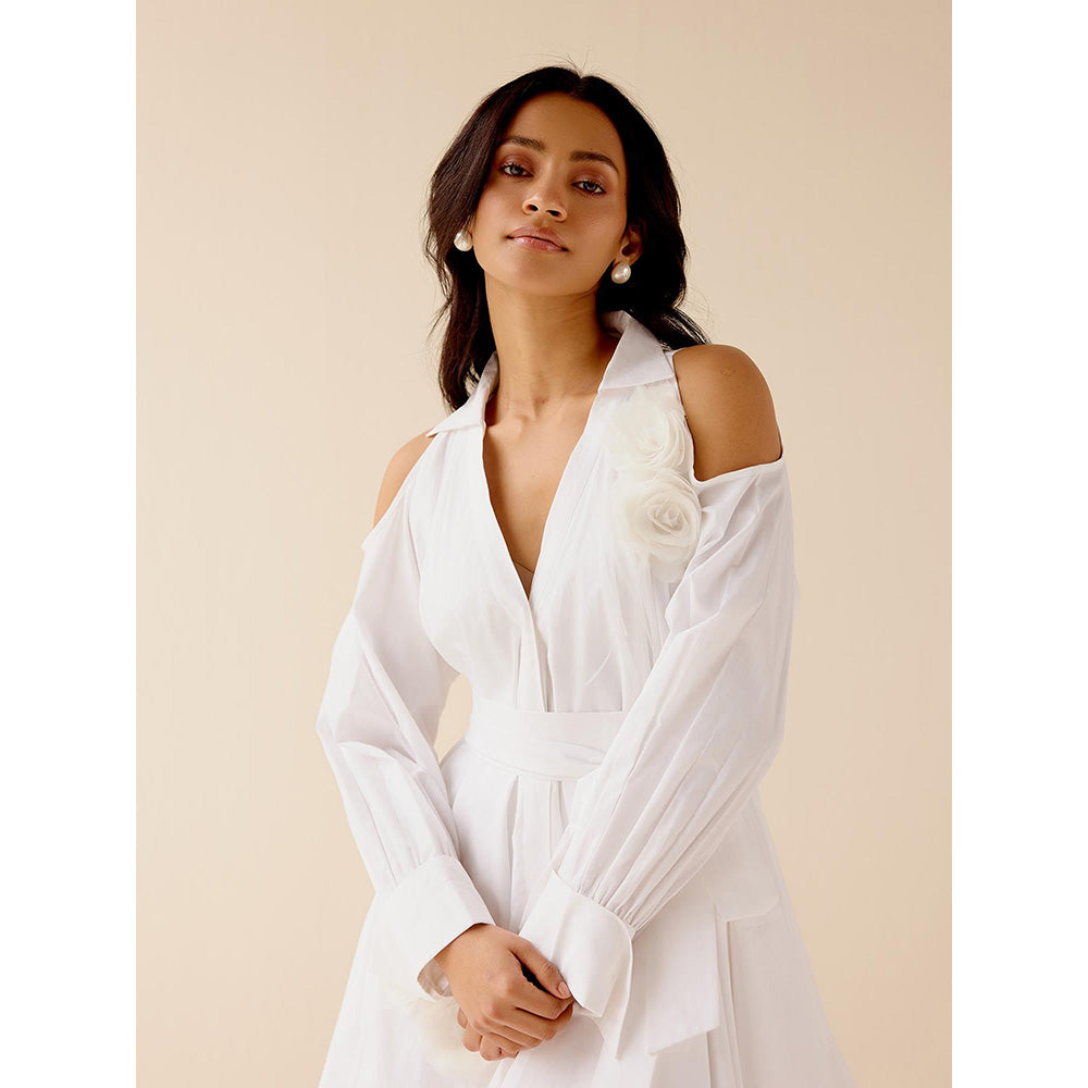 TRISARA White Rose Dress with Belt (Set of 2)