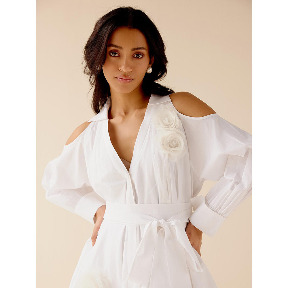 TRISARA White Rose Dress with Belt (Set of 2)