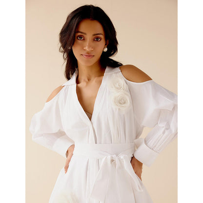 TRISARA White Rose Dress with Belt (Set of 2)