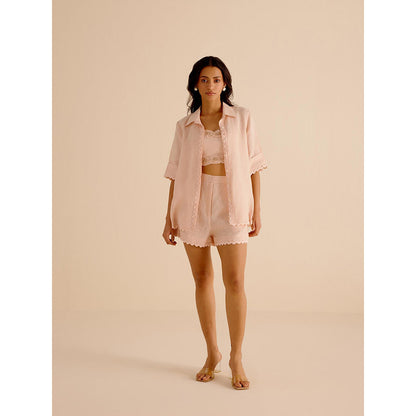 TRISARA Natura Solid Bustier with Shirt and Shorts (Set of 3)