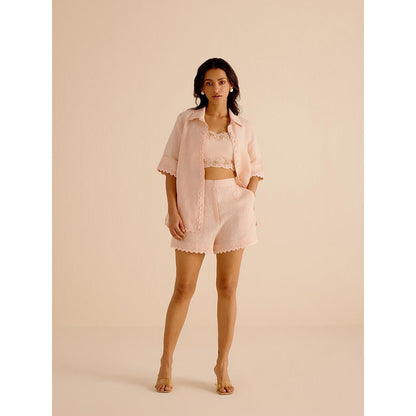 TRISARA Natura Solid Bustier with Shirt and Shorts (Set of 3)