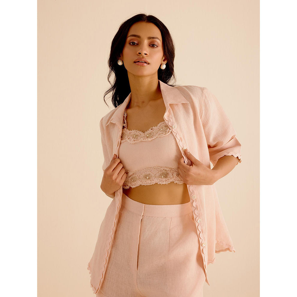 TRISARA Natura Solid Bustier with Shirt and Shorts (Set of 3)