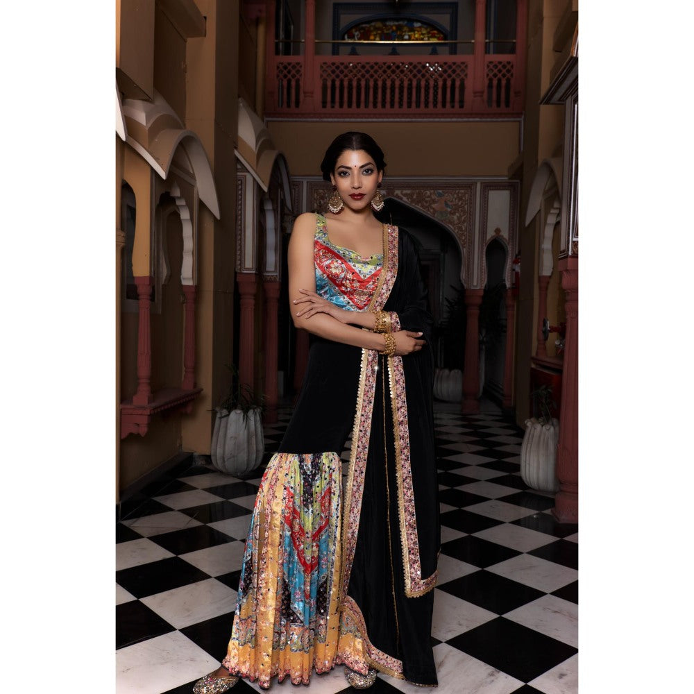 Tussya by Shreya Ekaa Multi-Color Crop Top with Sharara and Dupatta (Set of 3)