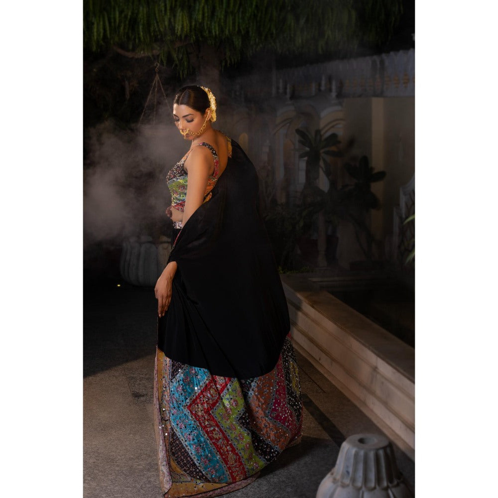 Tussya by Shreya Chitra Blue Cape with Blouse and Lehenga (Set of 3)