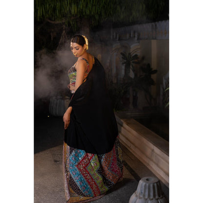 Tussya by Shreya Chitra Blue Cape with Blouse and Lehenga (Set of 3)