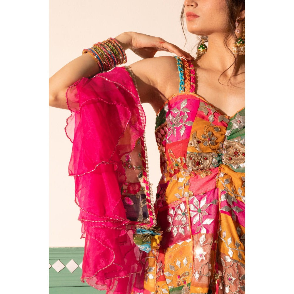 Tussya by Shreya Nikhar Multi-Color Anarkali Kurta with Sharara and Dupatta (Set of 3)