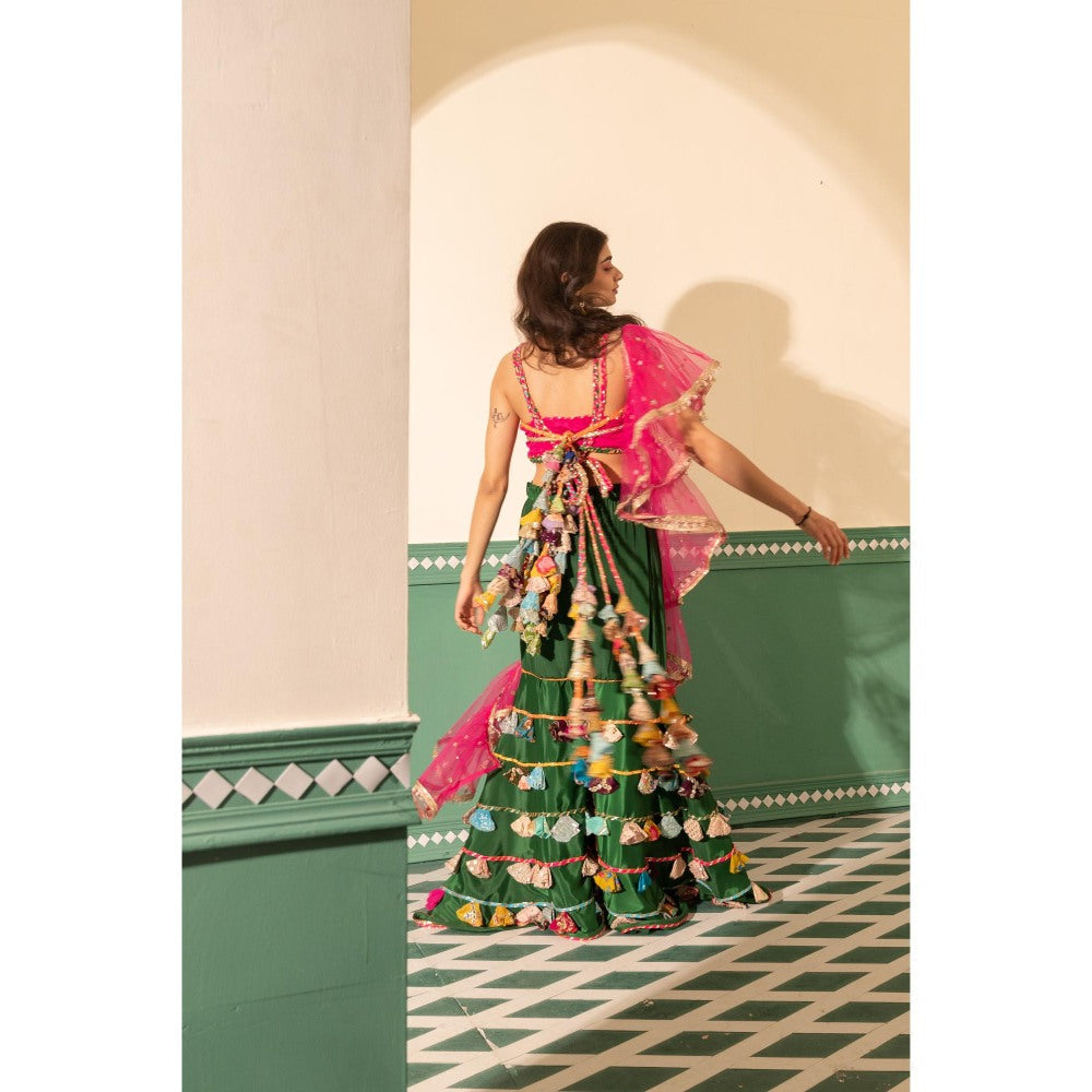 Tussya by Shreya Roohani Multi-Color Crop Top with Sharara and Dupatta (Set of 3)