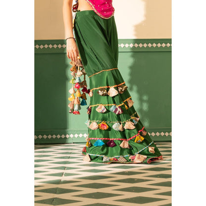 Tussya by Shreya Roohani Multi-Color Crop Top with Sharara and Dupatta (Set of 3)