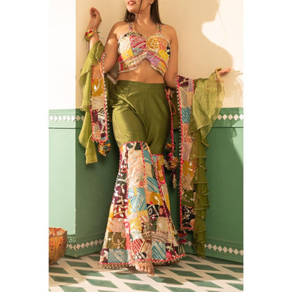 Tussya by Shreya Gotta Multi-Color Kinari Blouse with Sharara and Dupatta (Set of 3)